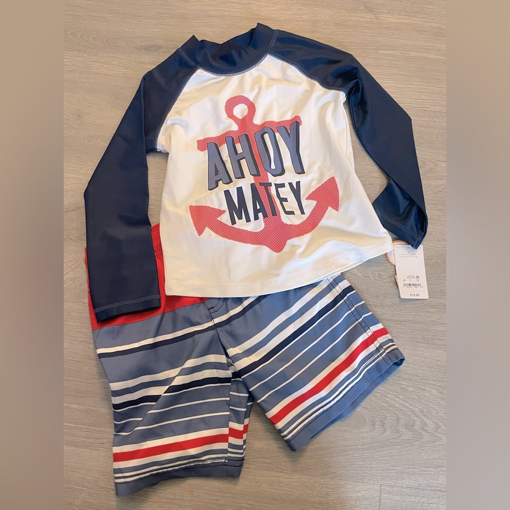 Boys 2 piece swim rash guard and trunks set